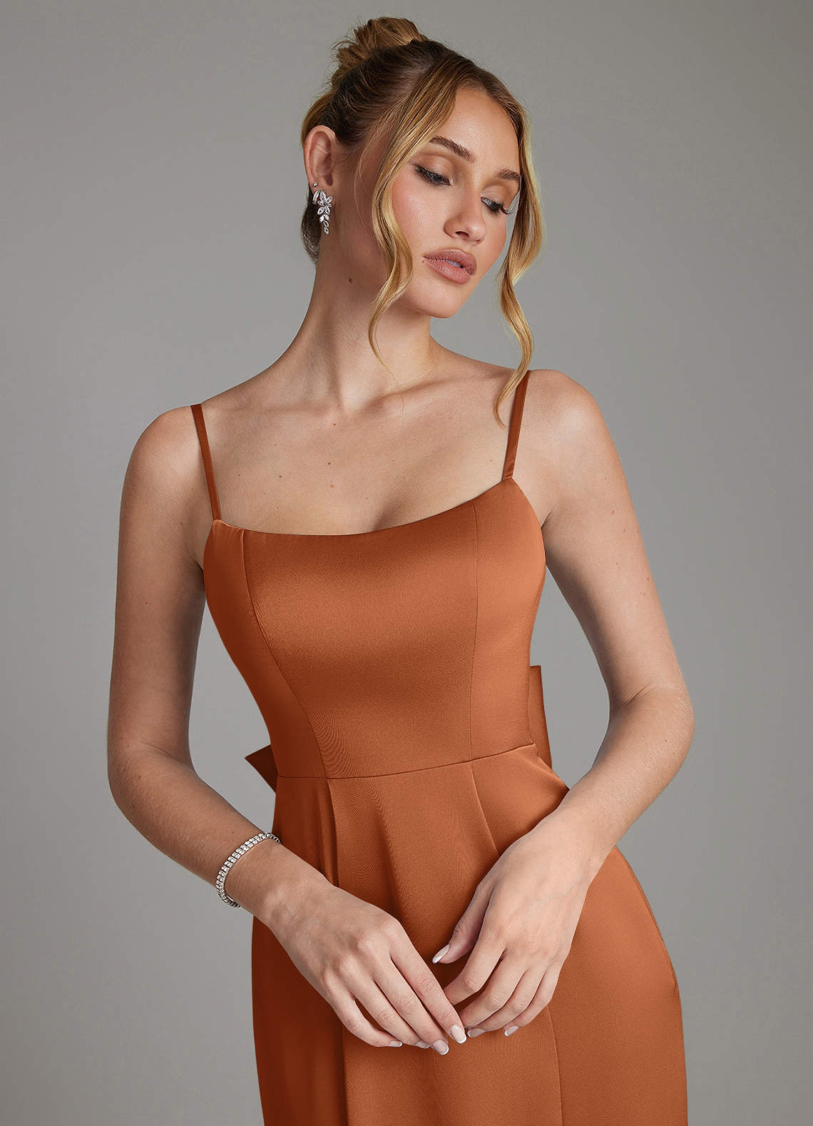 Zherra Mermaid Scoop-Neck Stretch Satin Bridesmaid Dress in Copper