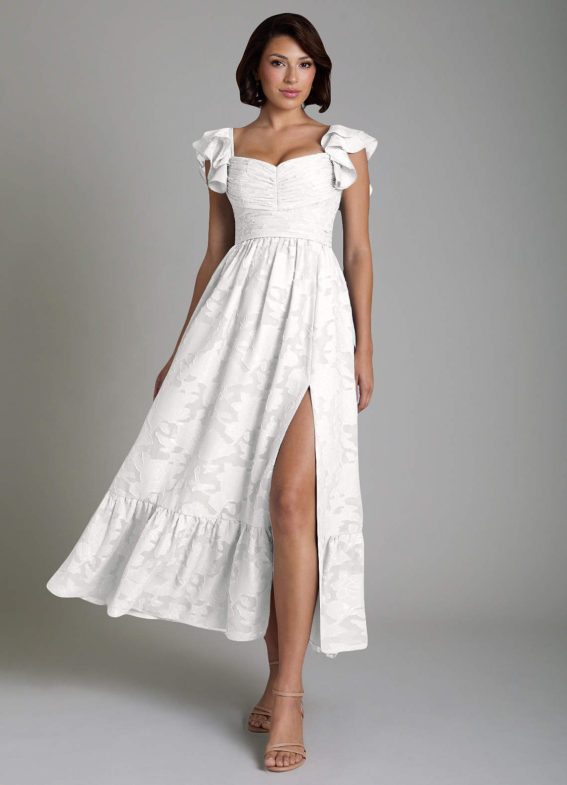 Anaya A-Line V-Neck Floral Burnout Bridesmaid Dress in white