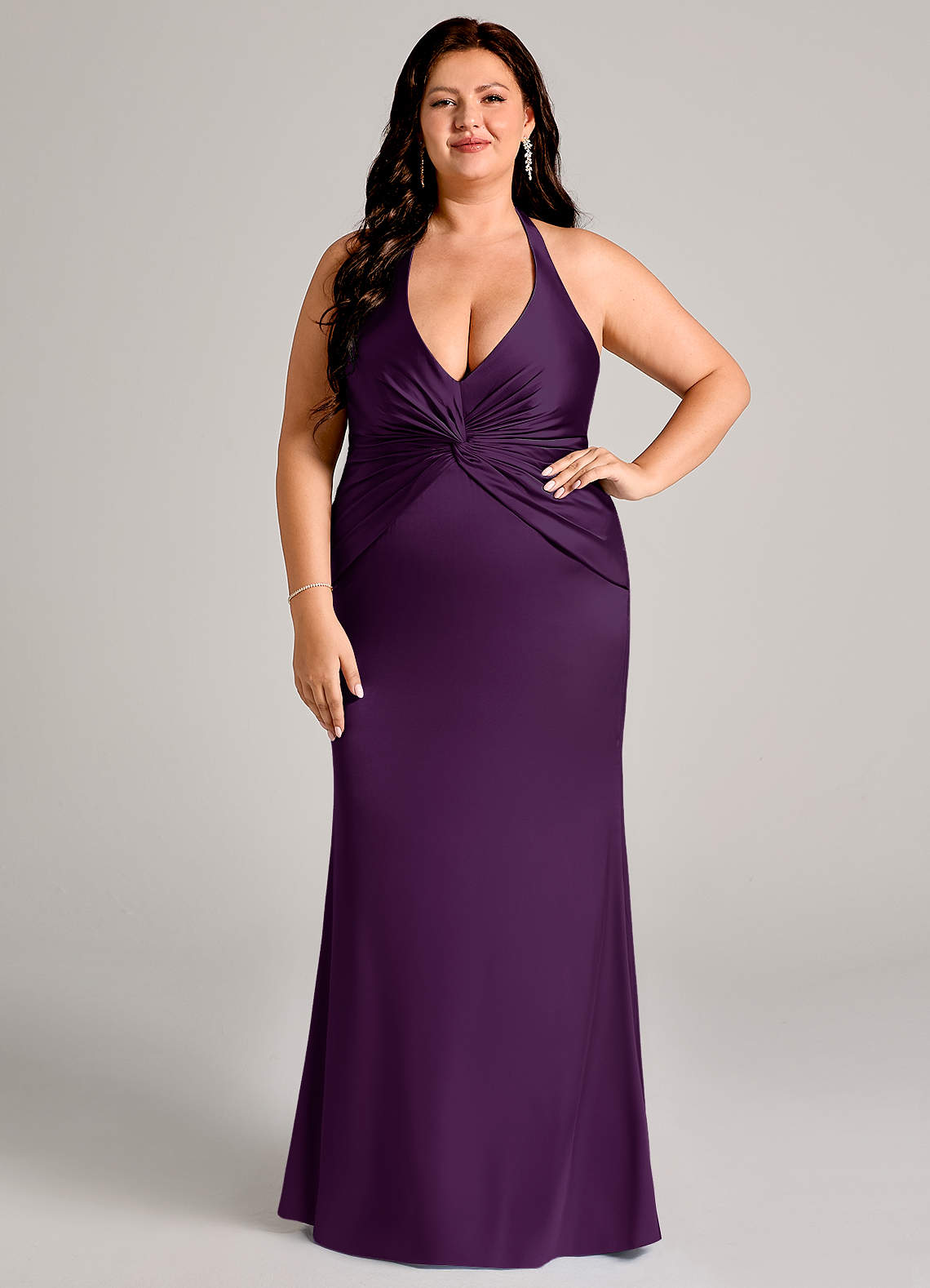Valerie Mermaid V-Neck Stretch Satin Bridesmaid Dress in Grape