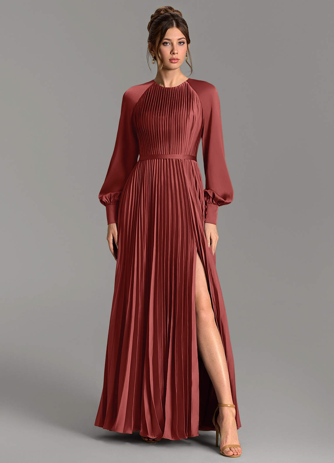 Grayson A-Line Scoop-Neck Stretch Satin Bridesmaid Dress in Terracotta