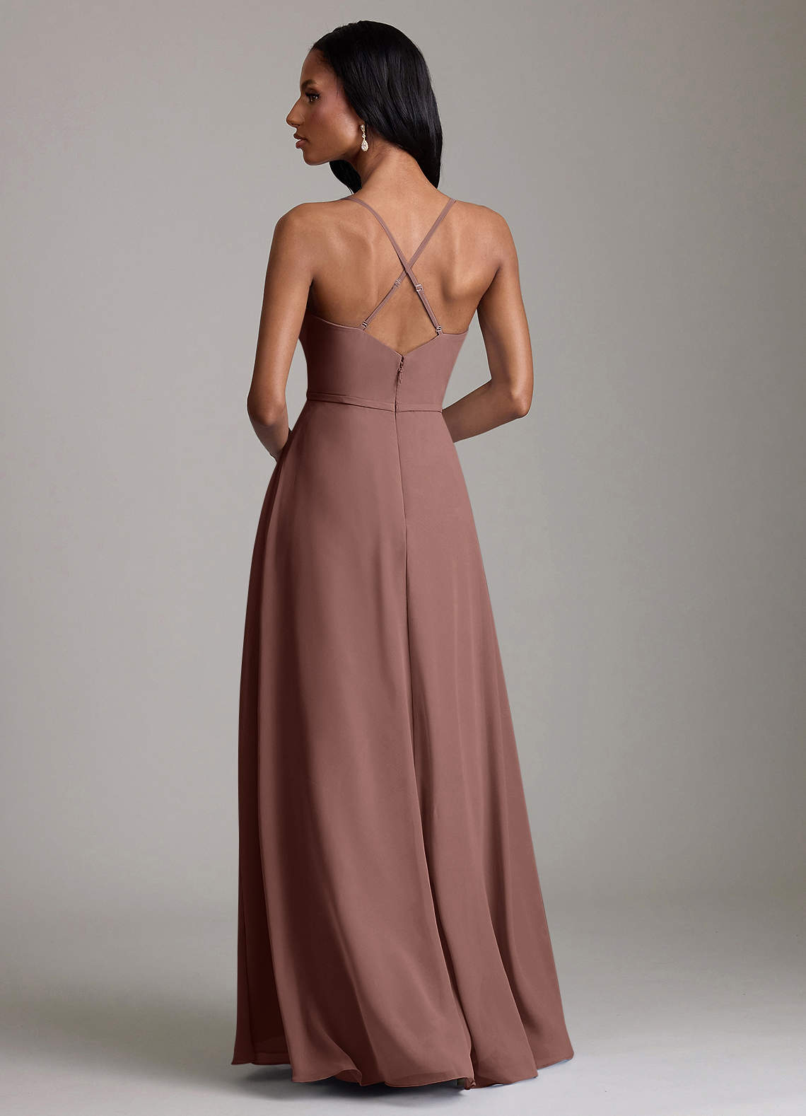 Naeem A-Line V-Neck Chiffon Bridesmaid Dress in Espresso