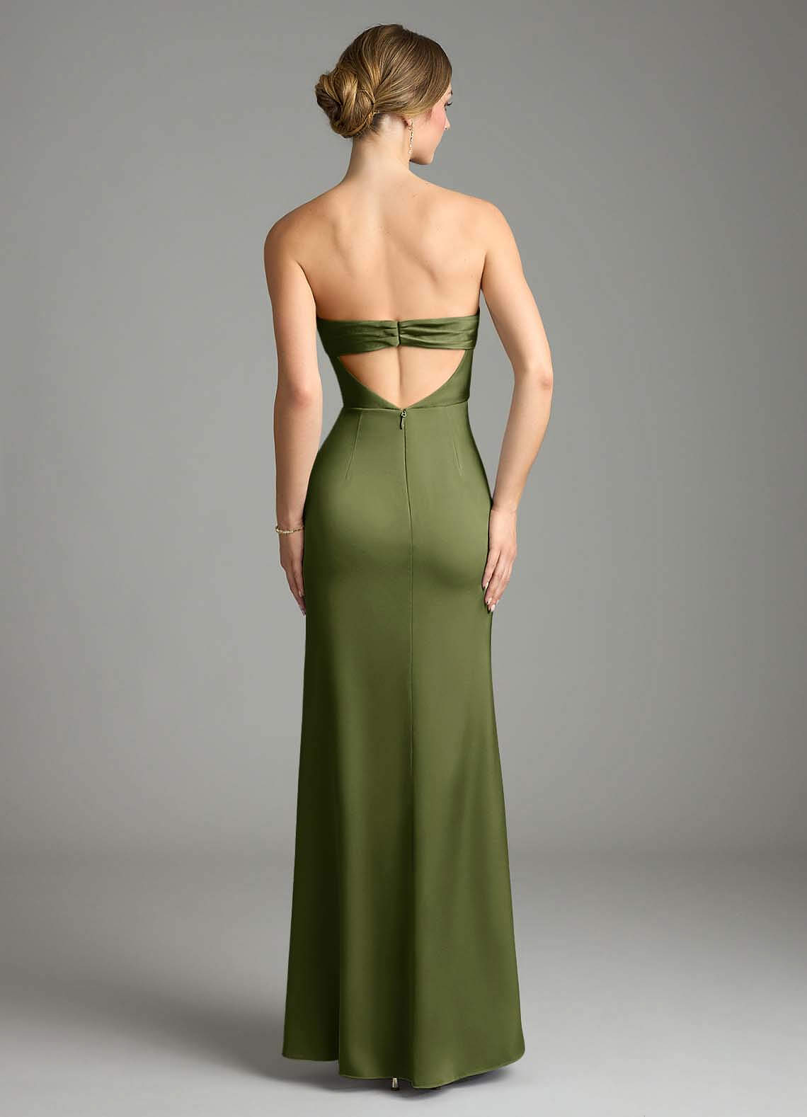 Leonis Mermaid Cowl-Neck Stretch Satin Bridesmaid Dress in Olive