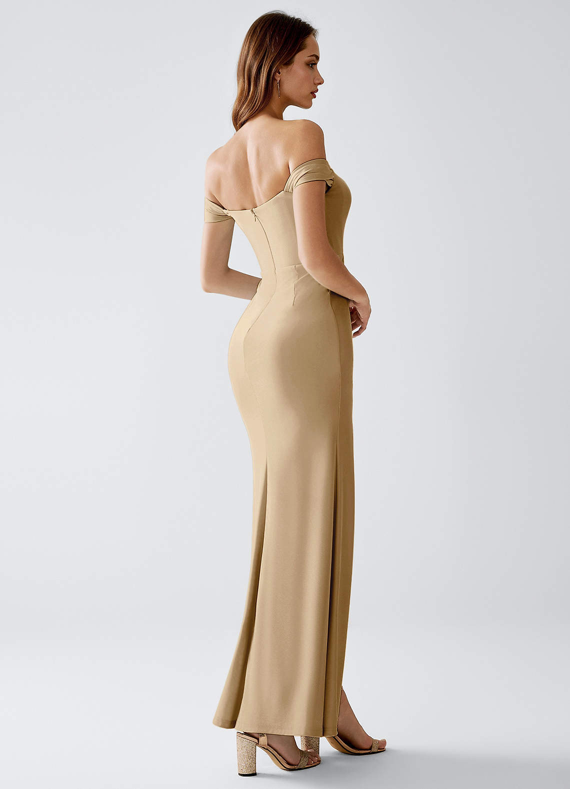 Crala Sheath Corset Stretch Knit Evening Dress in Dark Champagne