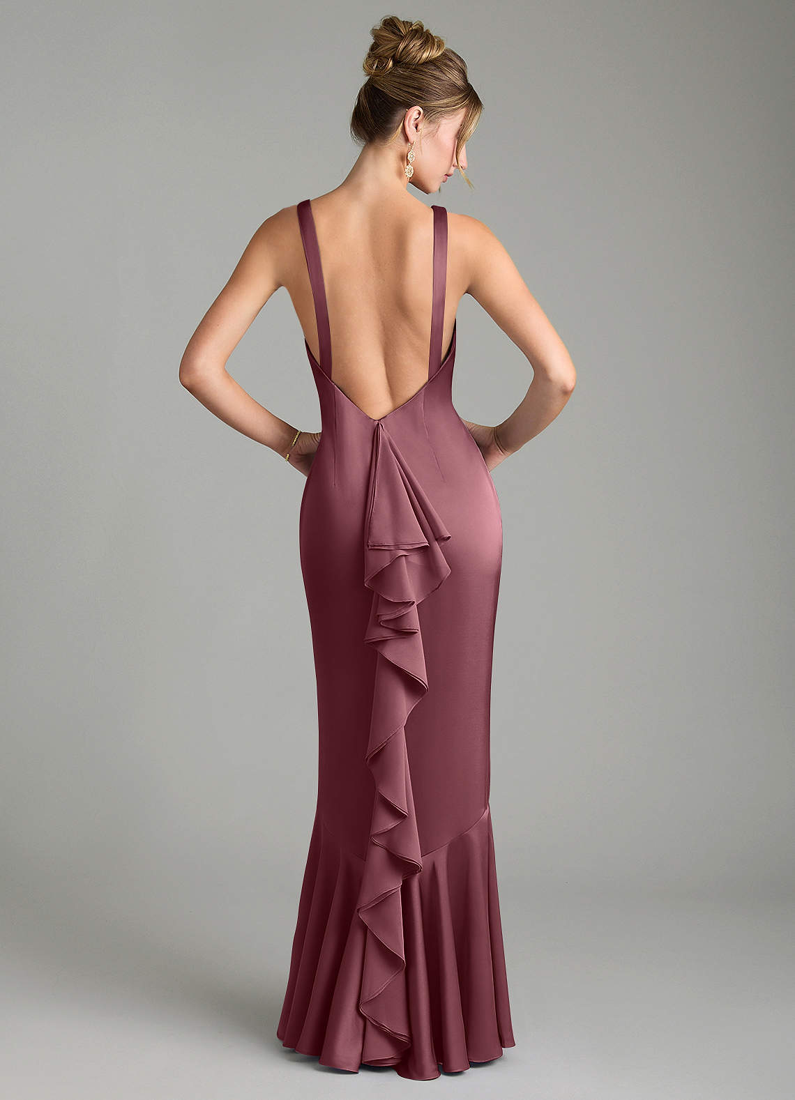 Tamera Mermaid Boat-Neck Stretch Satin and Chiffon Bridesmaid Dress in Desert Rose
