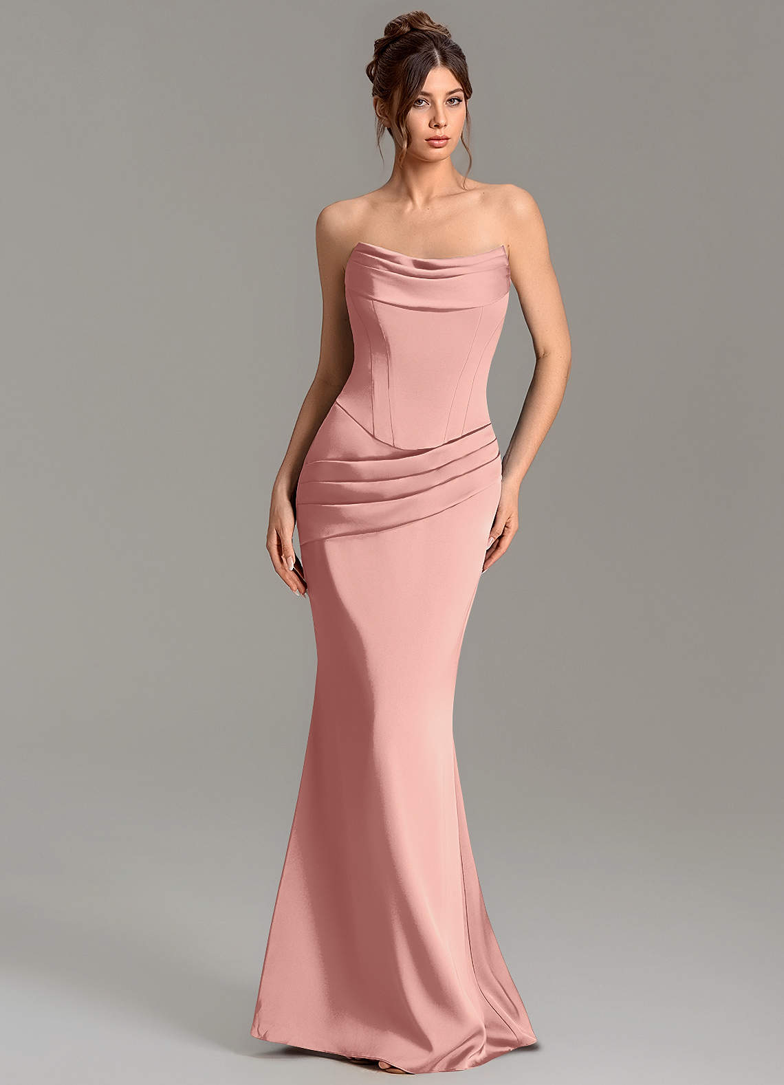 Adrienne Mermaid Cowl-Neck Stretch Satin Bridesmaid Dress in Rosette