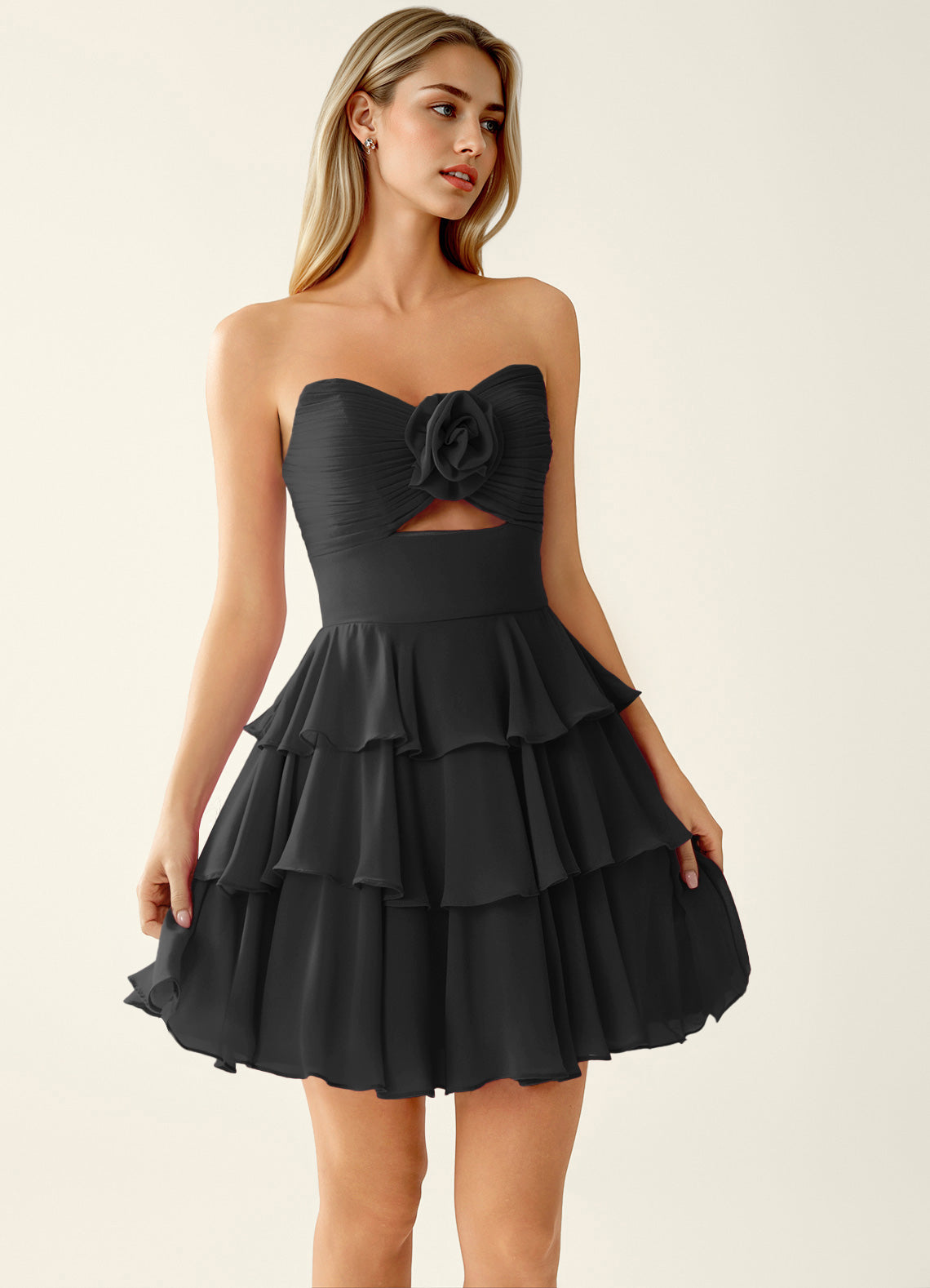 Orosecy A-Line Mini Strapless Chiffon Prom Dress in Black - photo 4