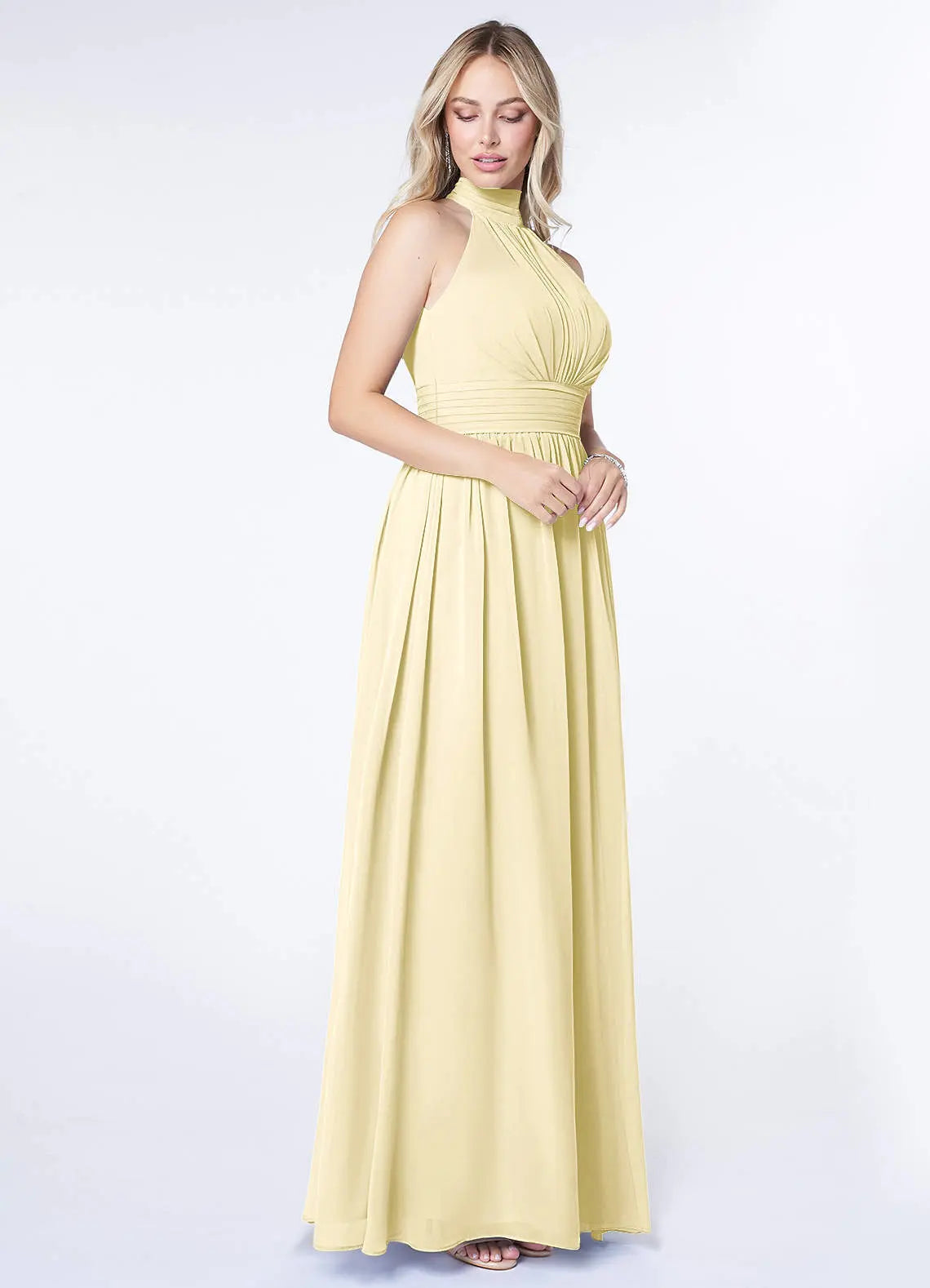 Iman A-Line Halter Chiffon Bridesmaid Dress in Lemon Sorbet