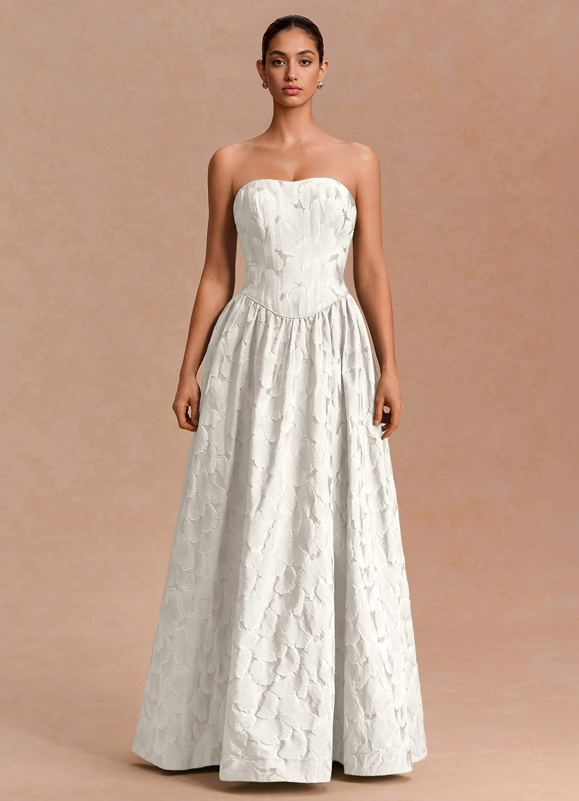 Adelia A-Line Corset Jacquard Evening Dress in French White