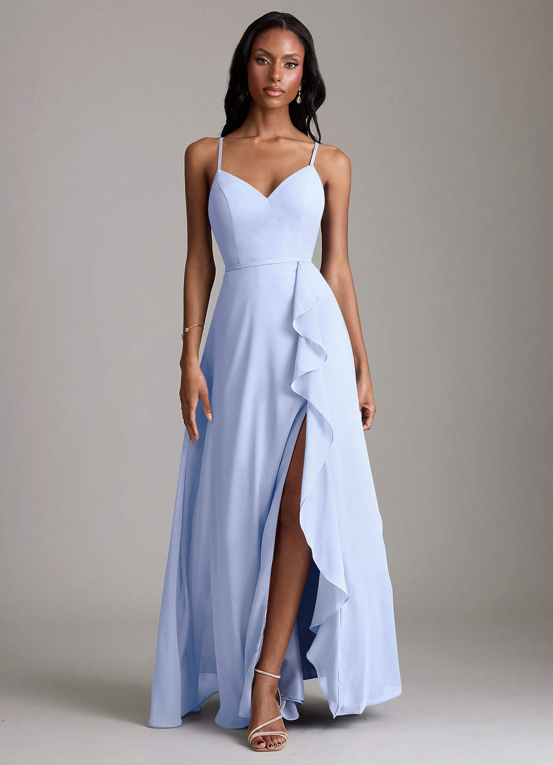 Naeem A-Line V-Neck Chiffon Bridesmaid Dress in Ice