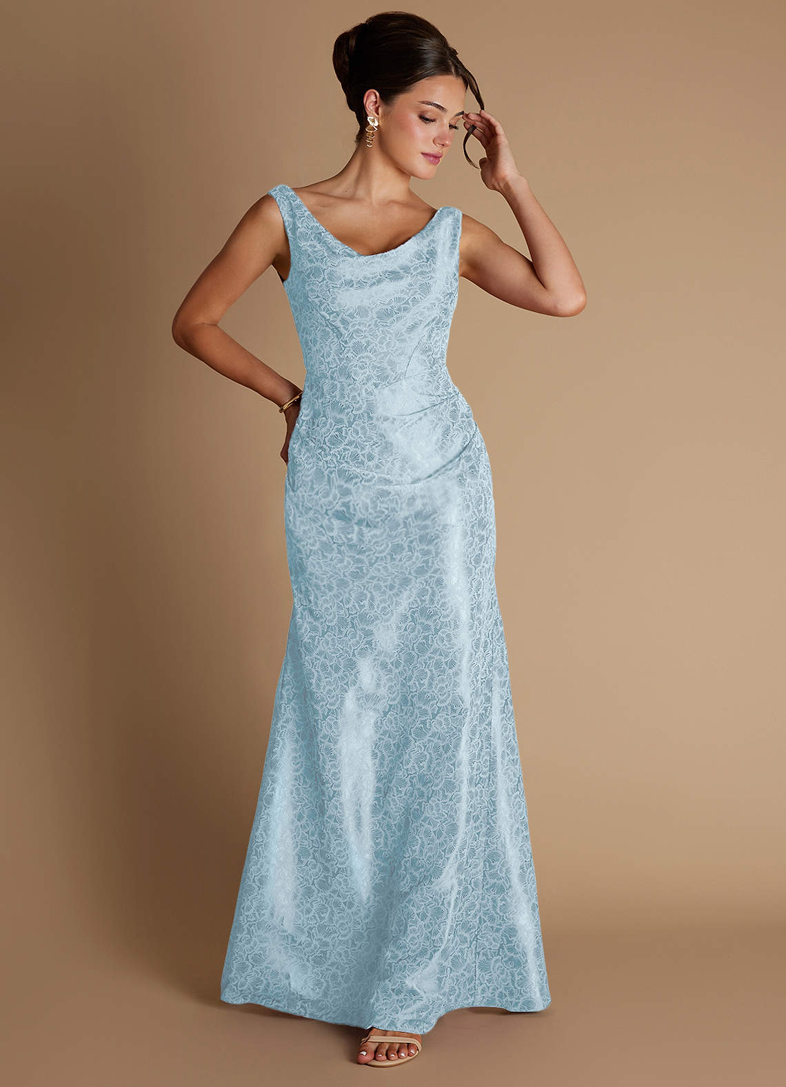 Kiana Mermaid Scoop-Neck Jacquard Wedding Guest Dress in Sky Blue