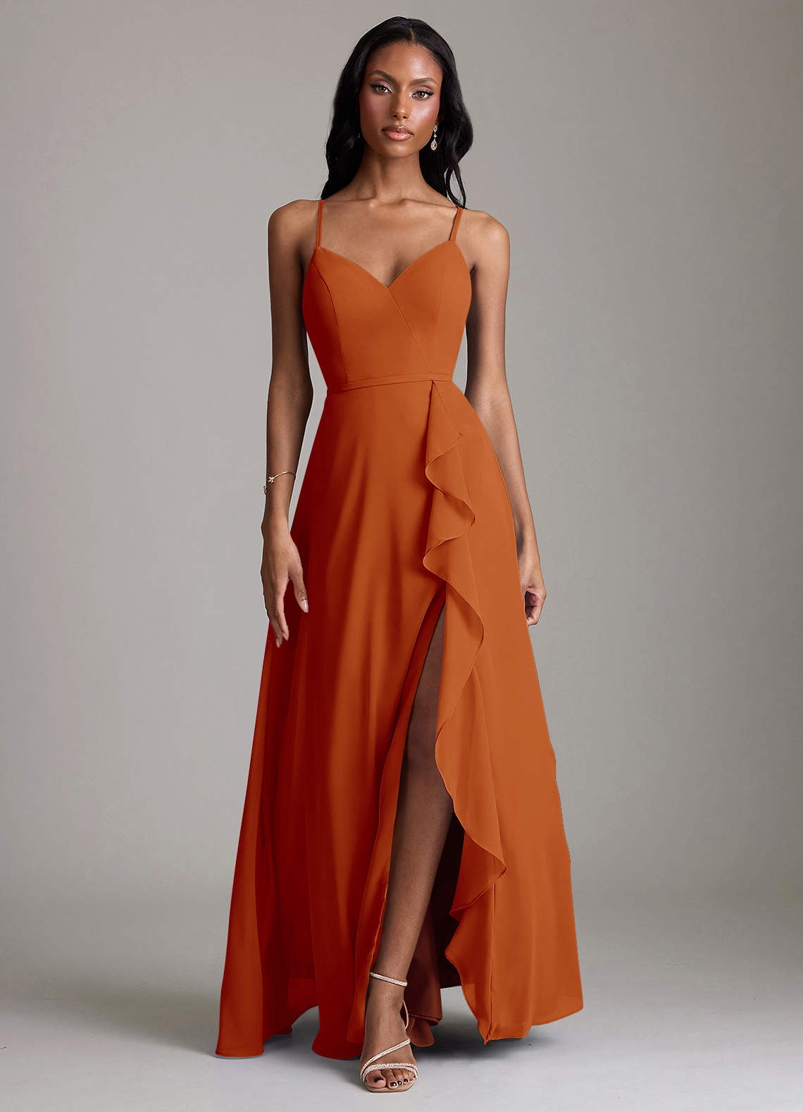 Naeem A-Line V-Neck Chiffon Bridesmaid Dress in Paprika