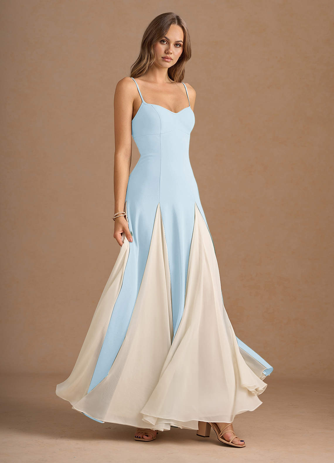 Jessenia A-Line Color-Block Crepe Chiffon Wedding Guest Dress in Sky Blue