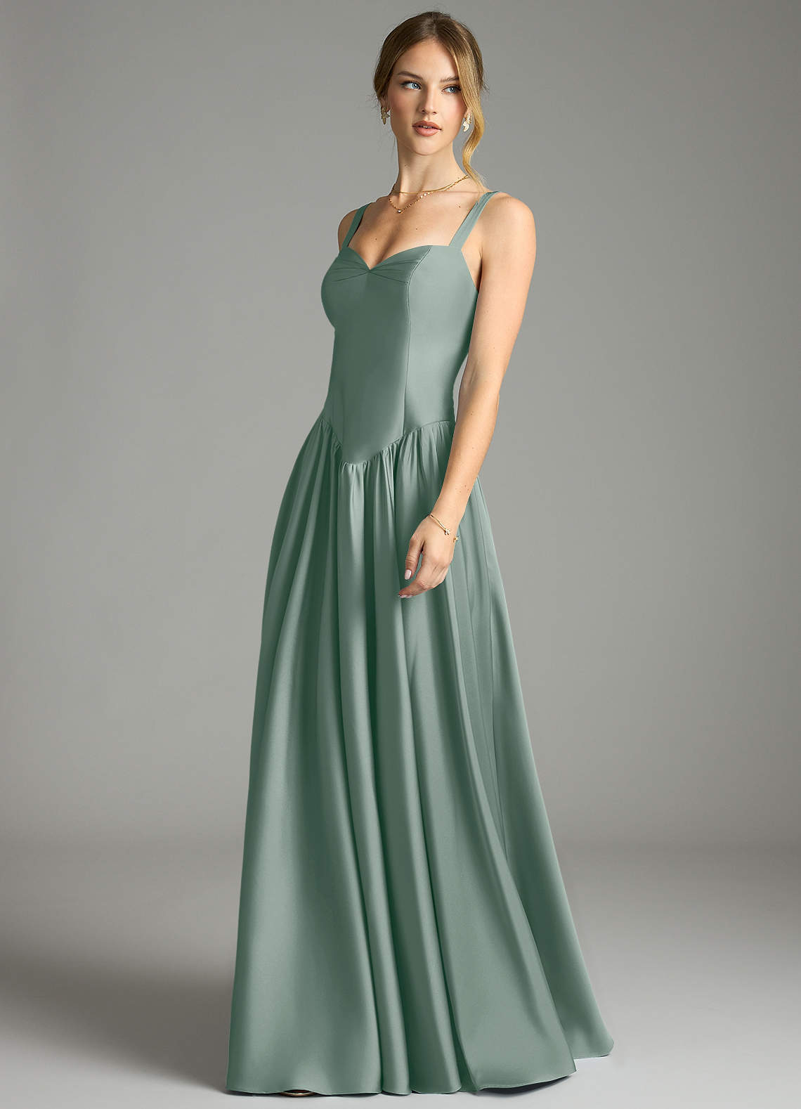Evadina A-Line Sweetheart Stretch Satin Bridesmaid Dress in Silver Sage