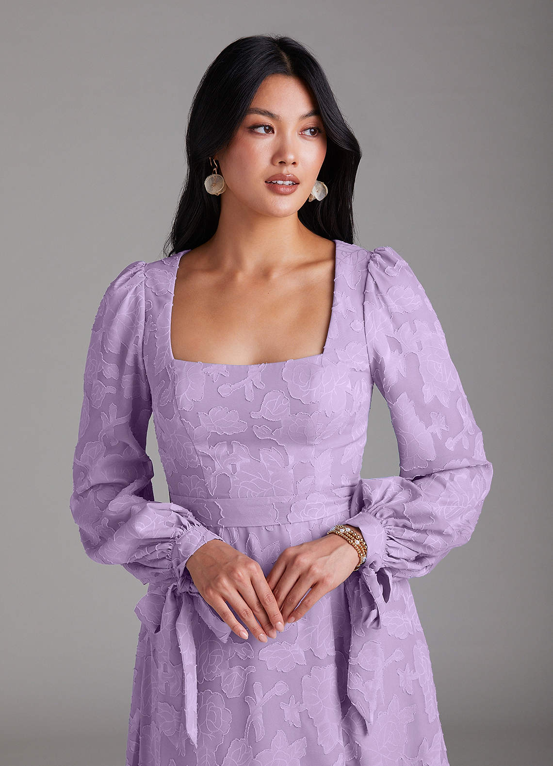 Leonia A-Line Square-Neck Stretch Satin Bridesmaid Dress in Lilac