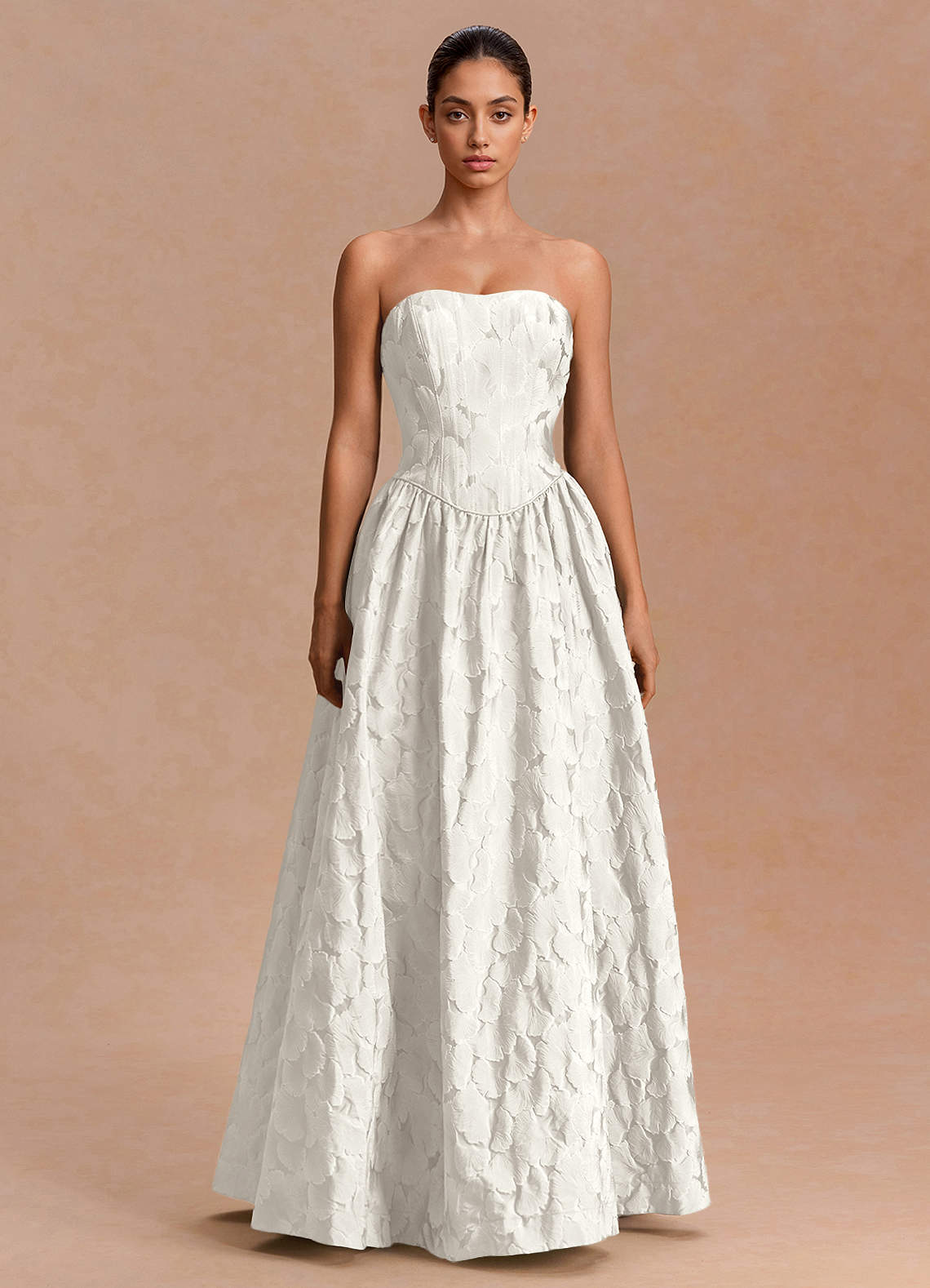 Adelia A-Line Corset Jacquard Evening Dress in Baby Pink