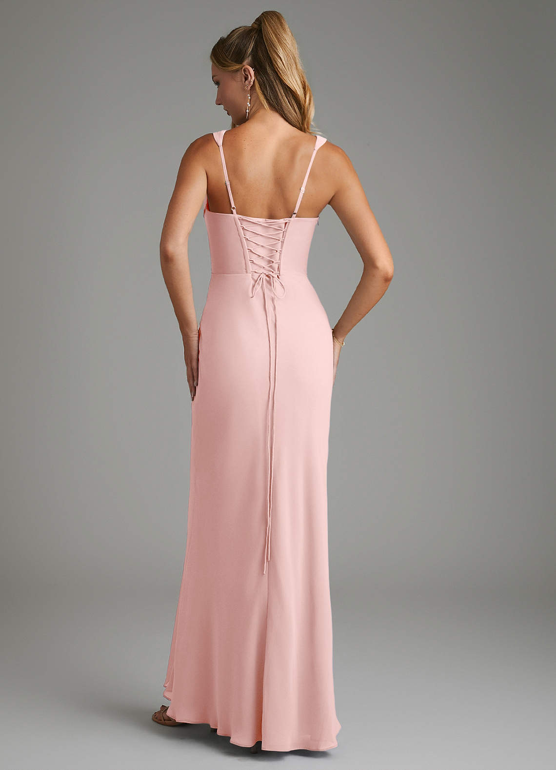 Asa Sheath Square-Neck Chiffon Bridesmaid Dress in Powder Pink