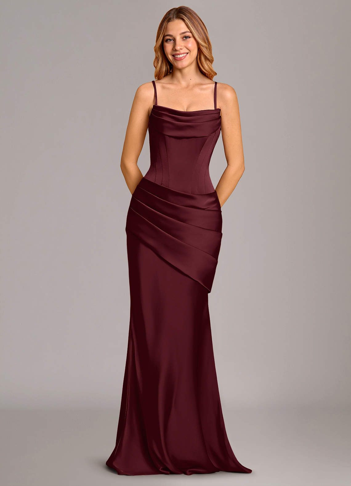 Pelagia Mermaid Cowl-Neck Stretch Satin Bridesmaid Dress