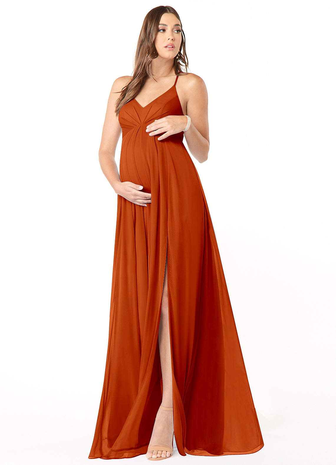 Annabelle A-Line V-Neck Mesh Bridesmaid Dress in Paprika