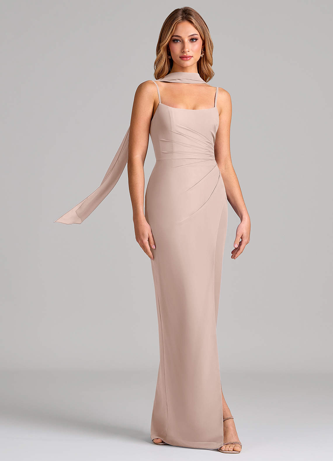 Calandra Sheath Scoop-Neck Chiffon Bridesmaid Dress in English Rose