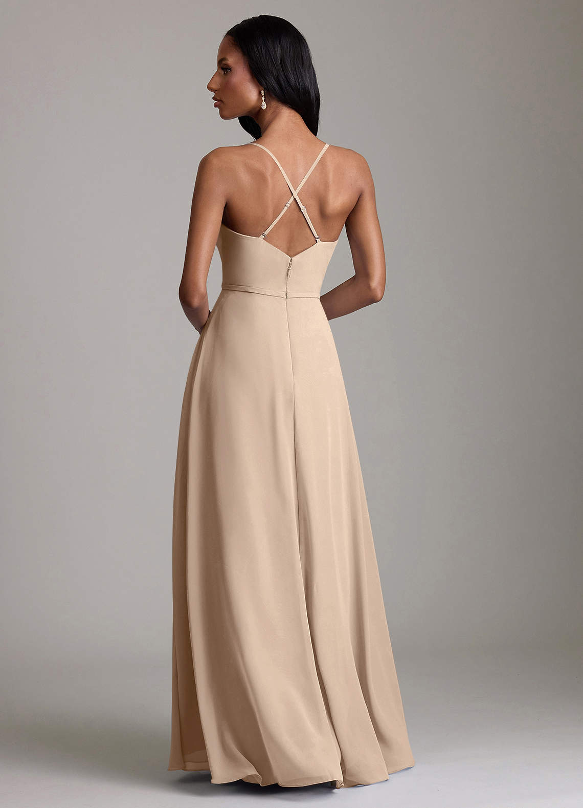 Naeem A-Line V-Neck Chiffon Bridesmaid Dress in Taupe
