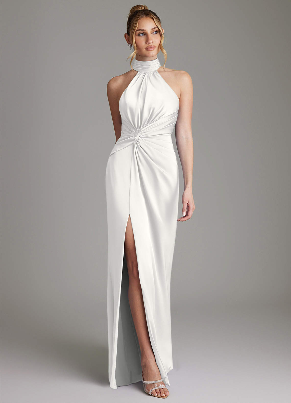 Gracelynn Sheath Halter Stretch Satin Bridesmaid Dress in white