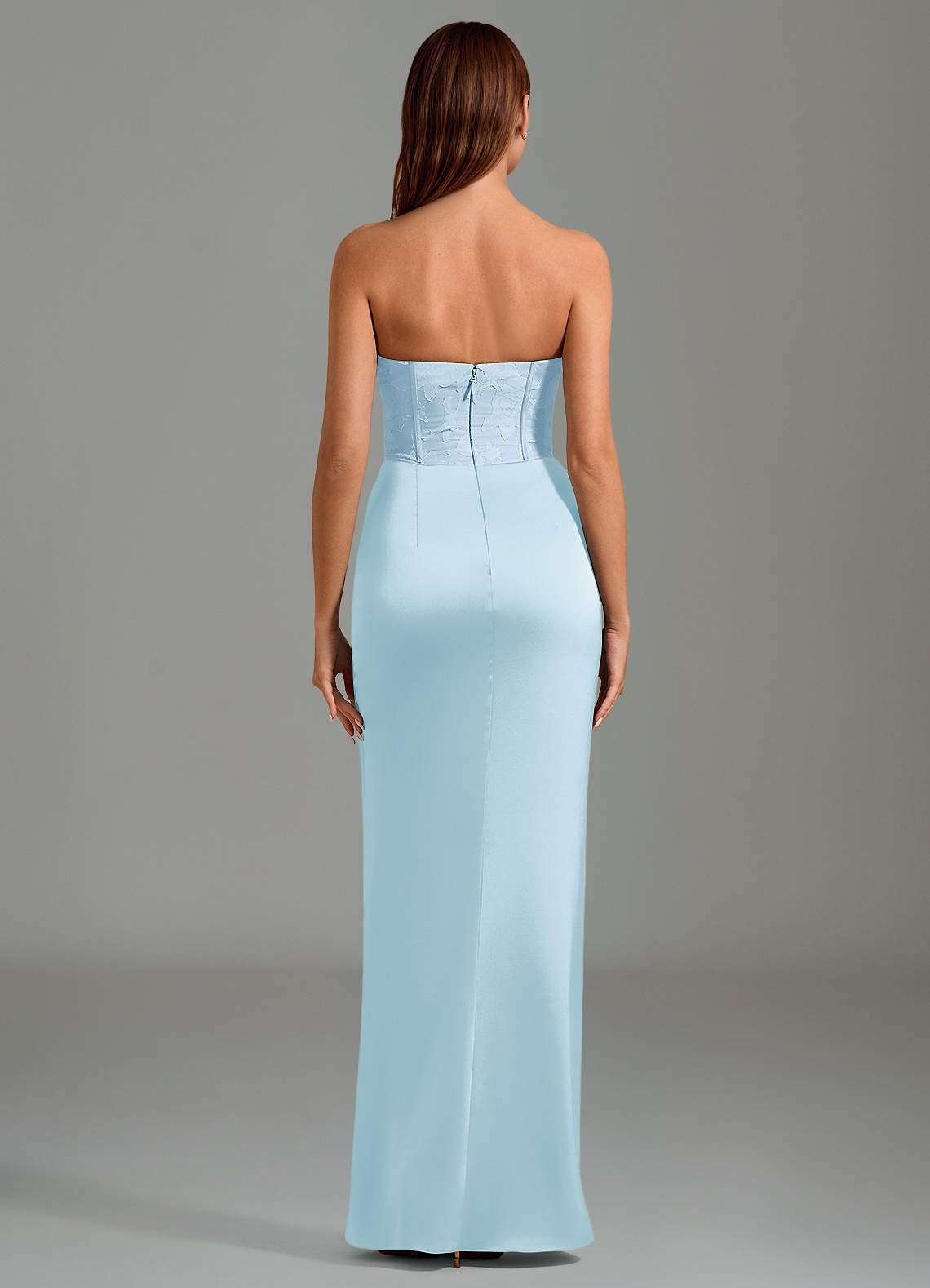 Emilia Mermaid Strapless Stretch Satin and Floral Burnout Bridesmaid Dress in Sky Blue
