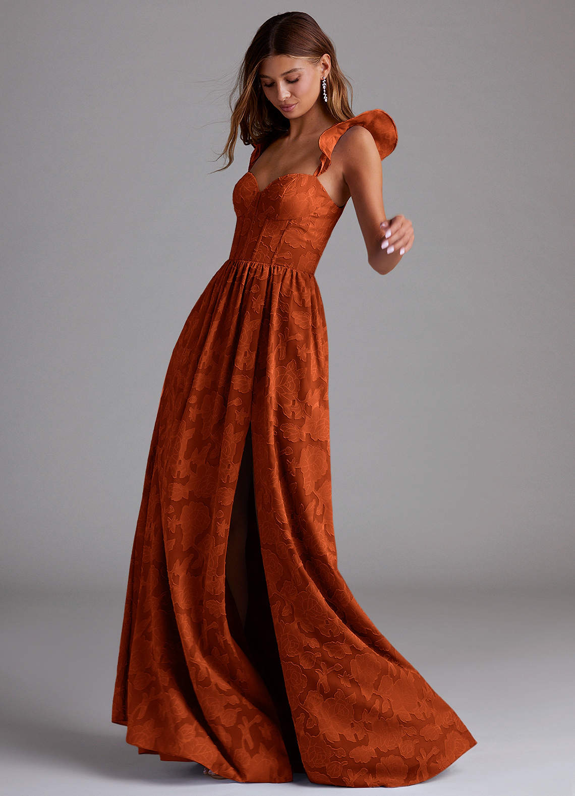 Denisse A-Line Sweetheart Floral Burnout Bridesmaid Dress in Paprika