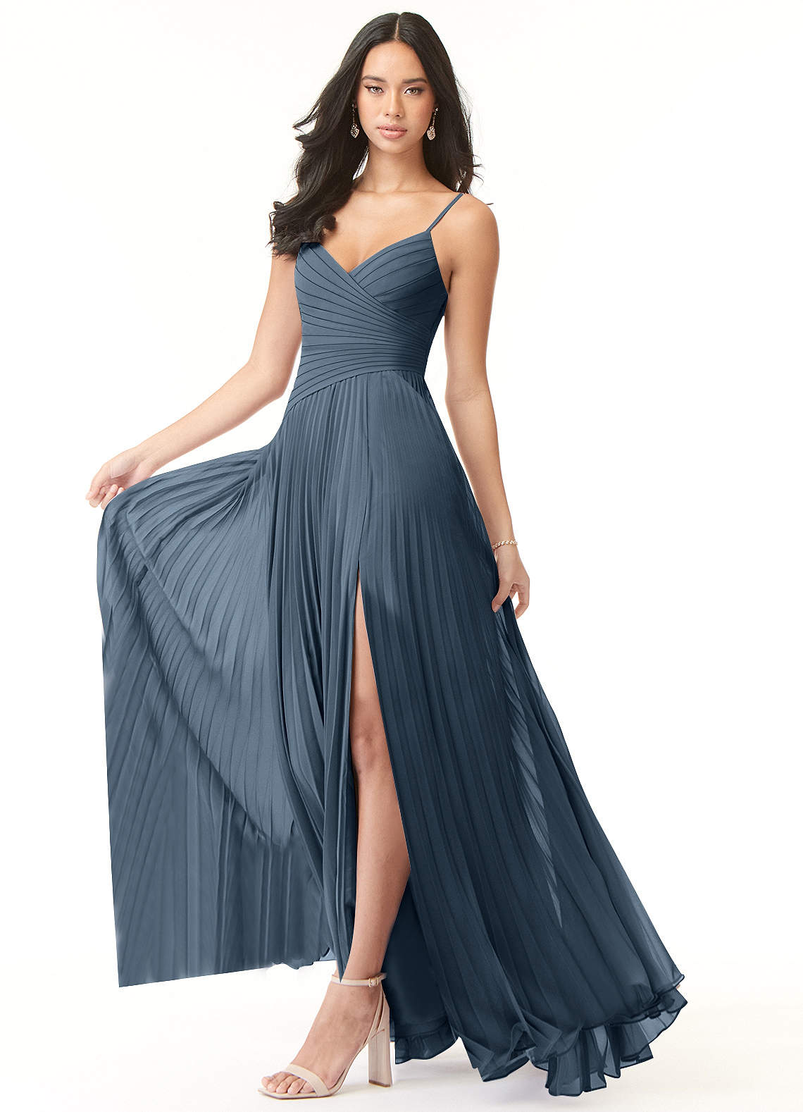Vini A-Line V-Neck Chiffon Bridesmaid Dress in Neptune