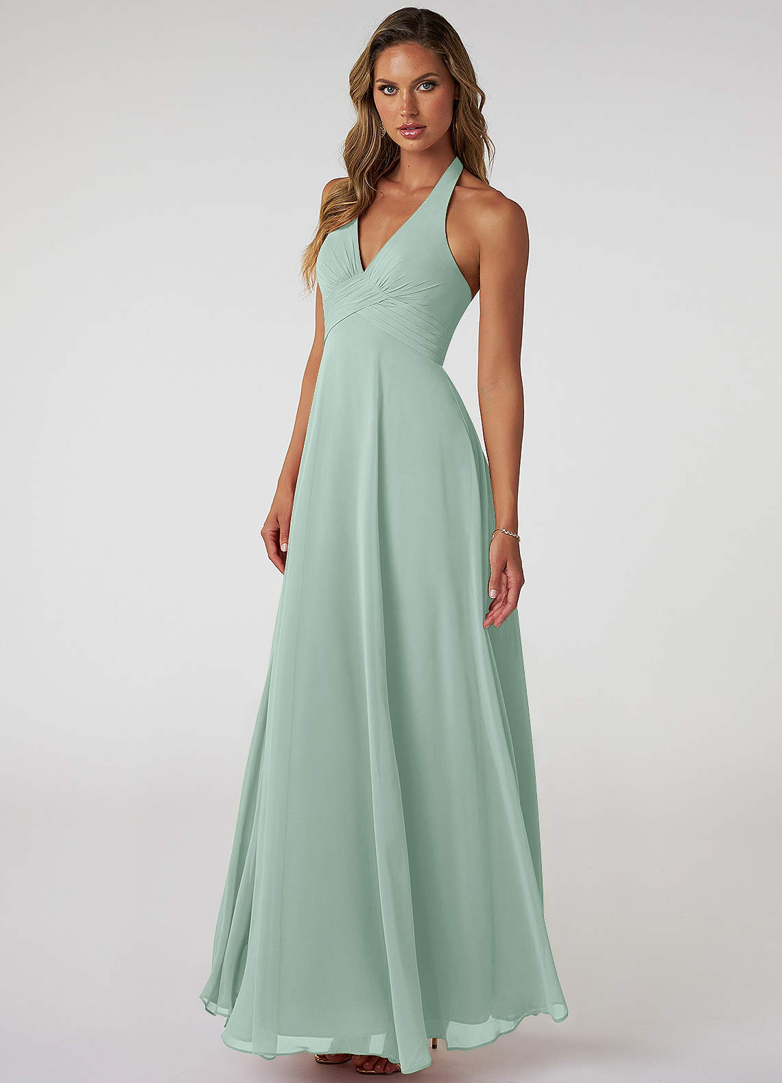 Tessie A-Line V-Neck Chiffon Bridesmaid Dress in Agave