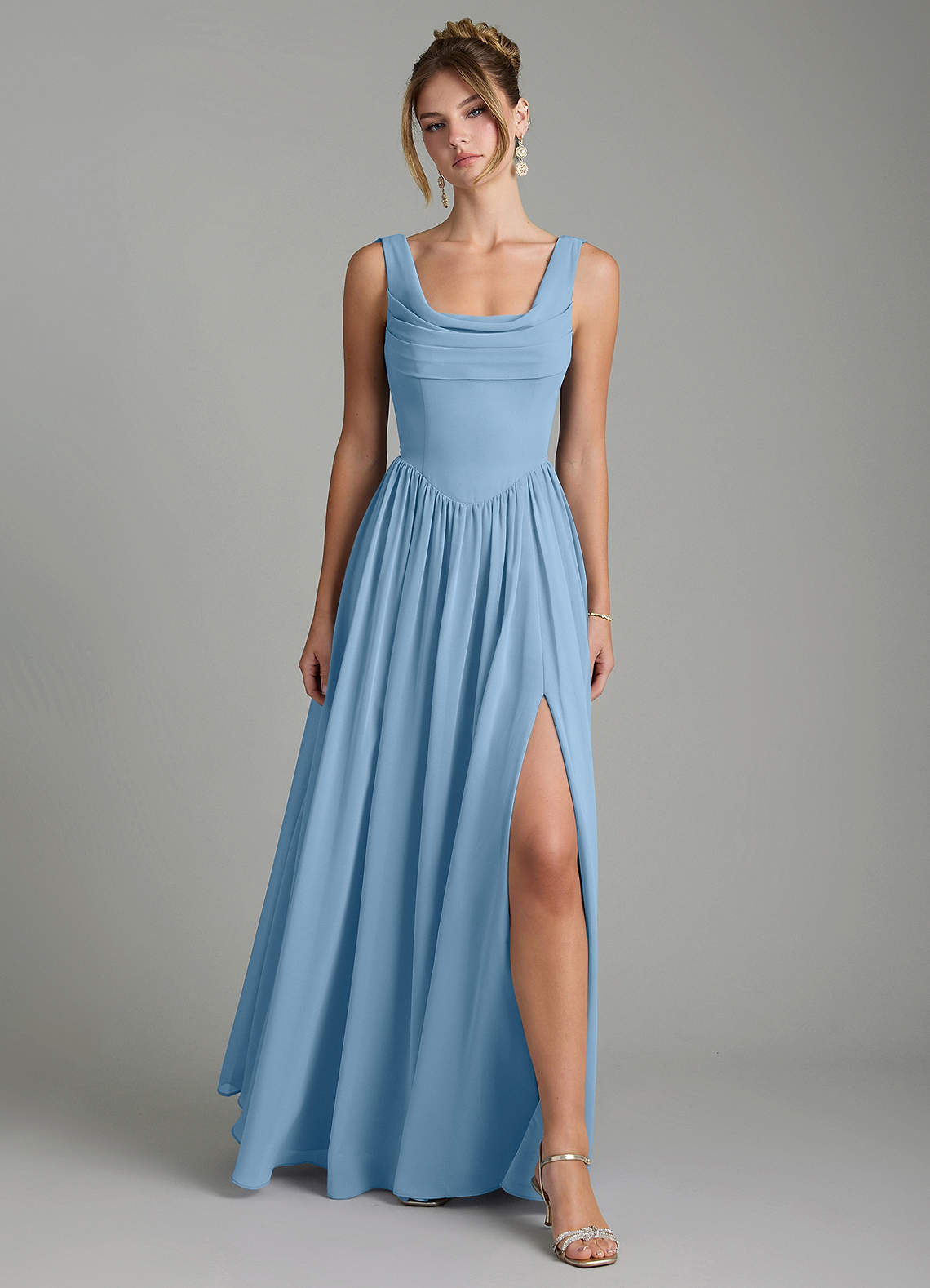 Novi A-Line Square-Neck Chiffon Bridesmaid Dress in Steel Blue