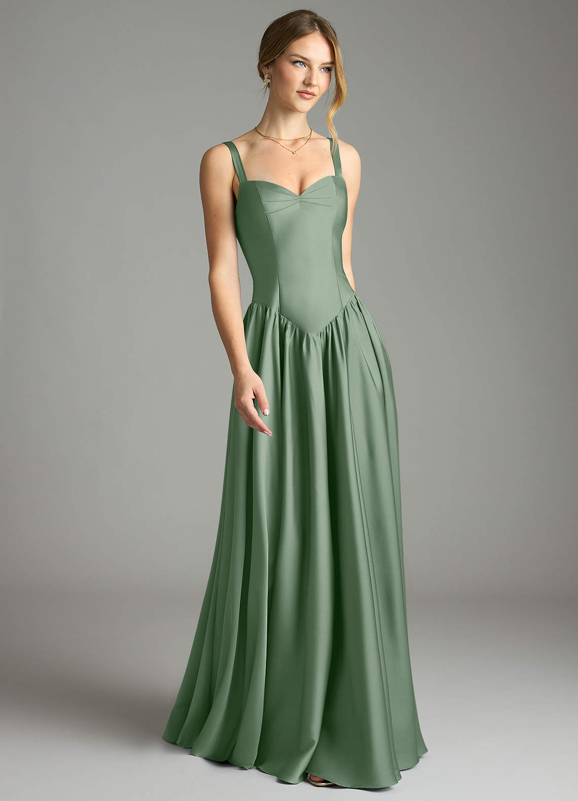 Evadina A-Line Sweetheart Stretch Satin Bridesmaid Dress in Matcha