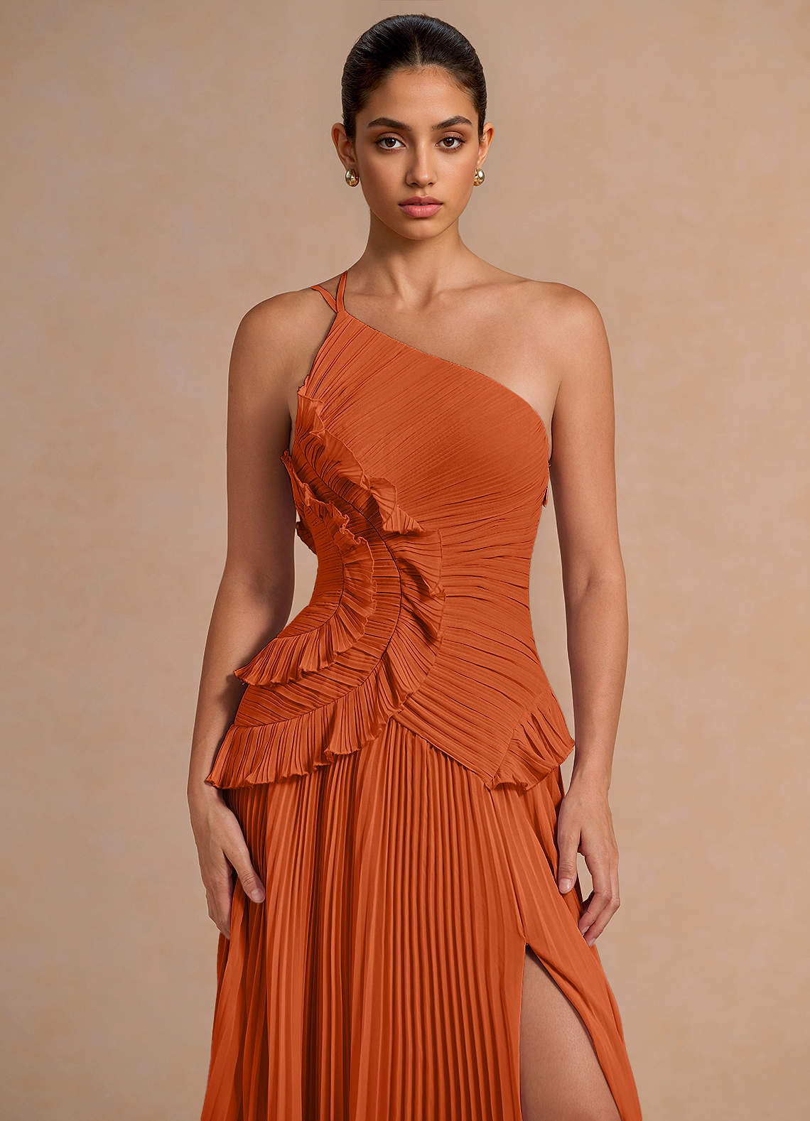 Melody A-Line One-Shoulder Chiffon Evening Dress in Rust