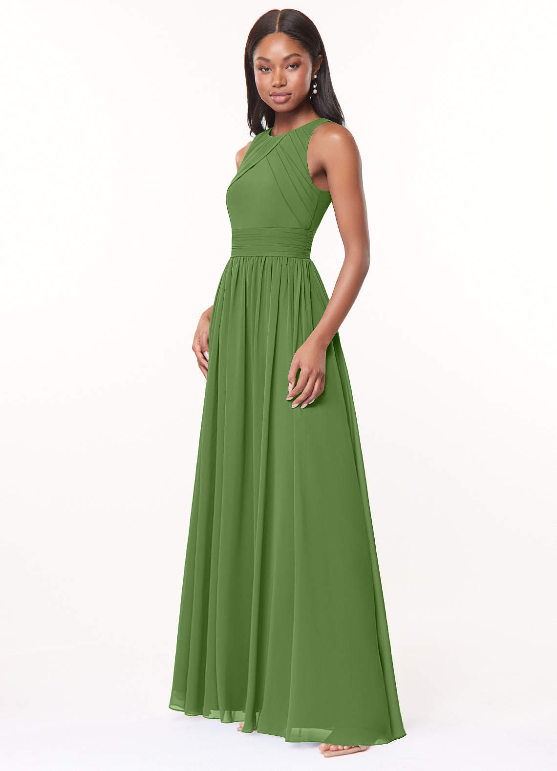 Harper A-Line Scoop-Neck Chiffon Bridesmaid Dress in Basil