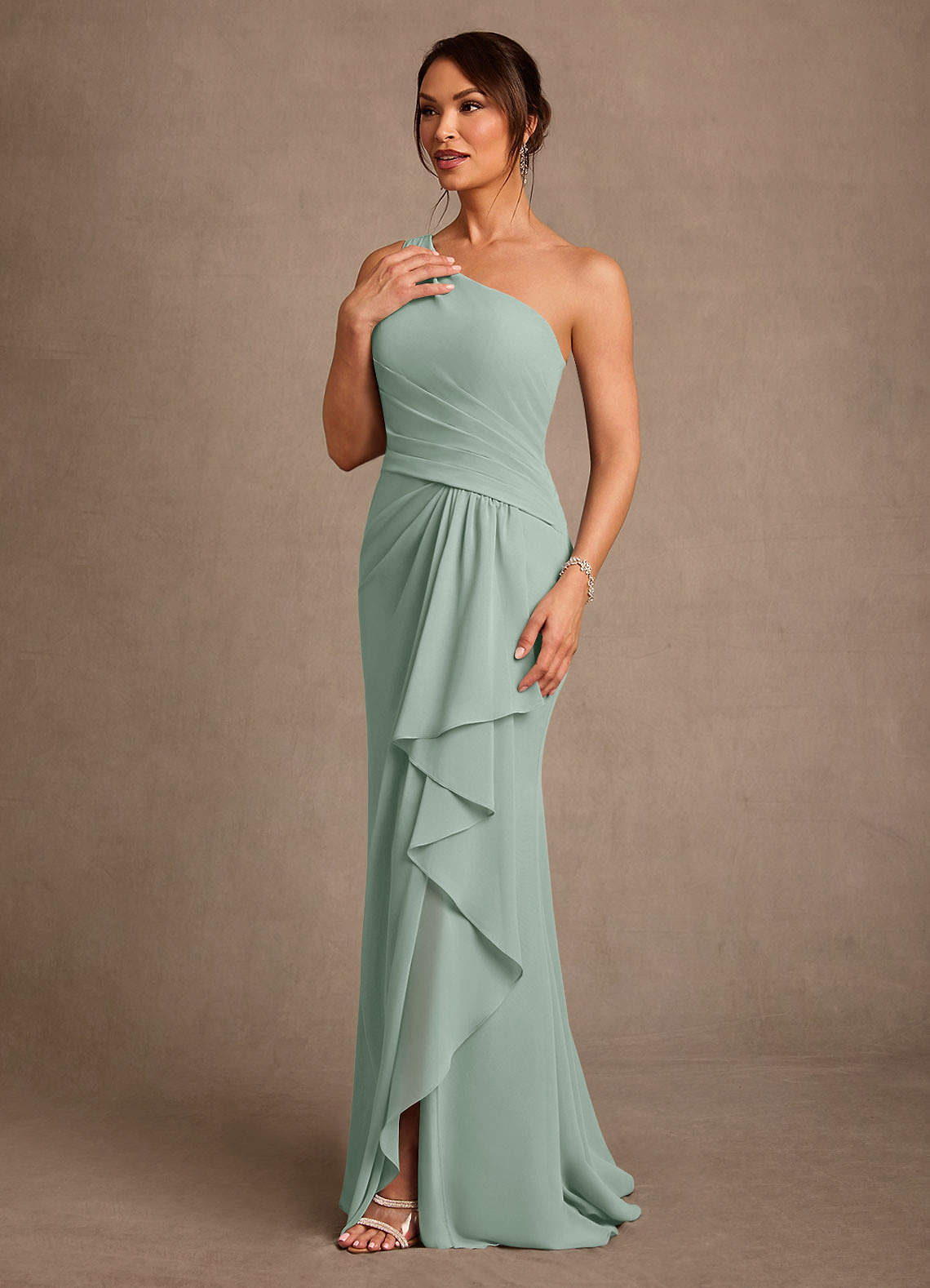 Floy Sheath One-Shoulder Chiffon Mother of the Bride Dress in Agave