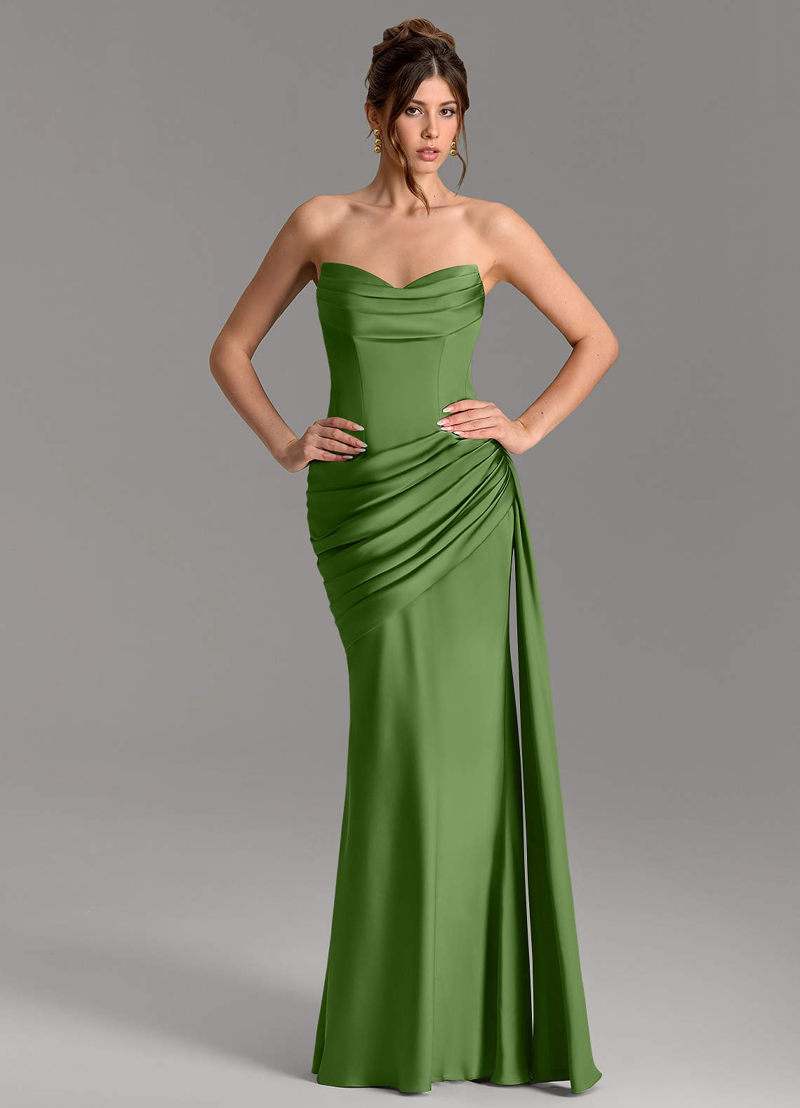 Zorah Mermaid Sweetheart Stretch Satin Bridesmaid Dress in Basil