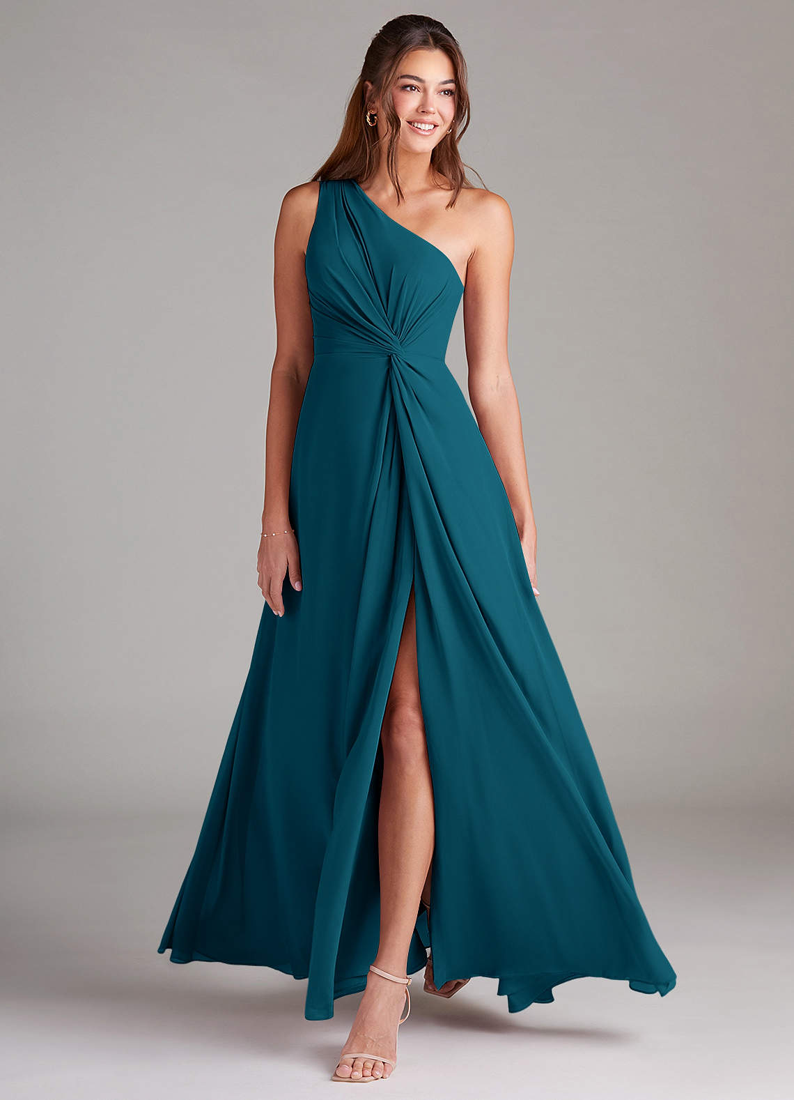 Brooke A-Line One-Shoulder Chiffon Bridesmaid Dress in Ink Blue