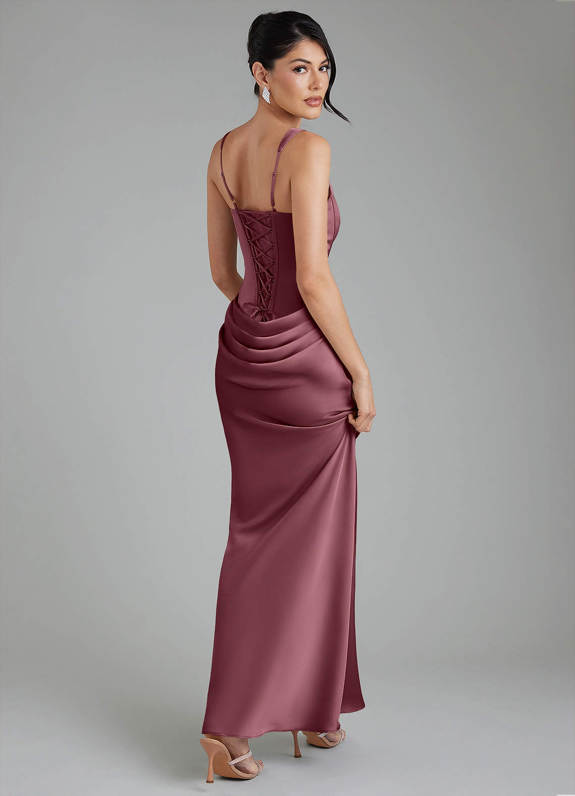 Etta Mermaid Square-Neck Stretch Satin Bridesmaid Dress in Desert Rose