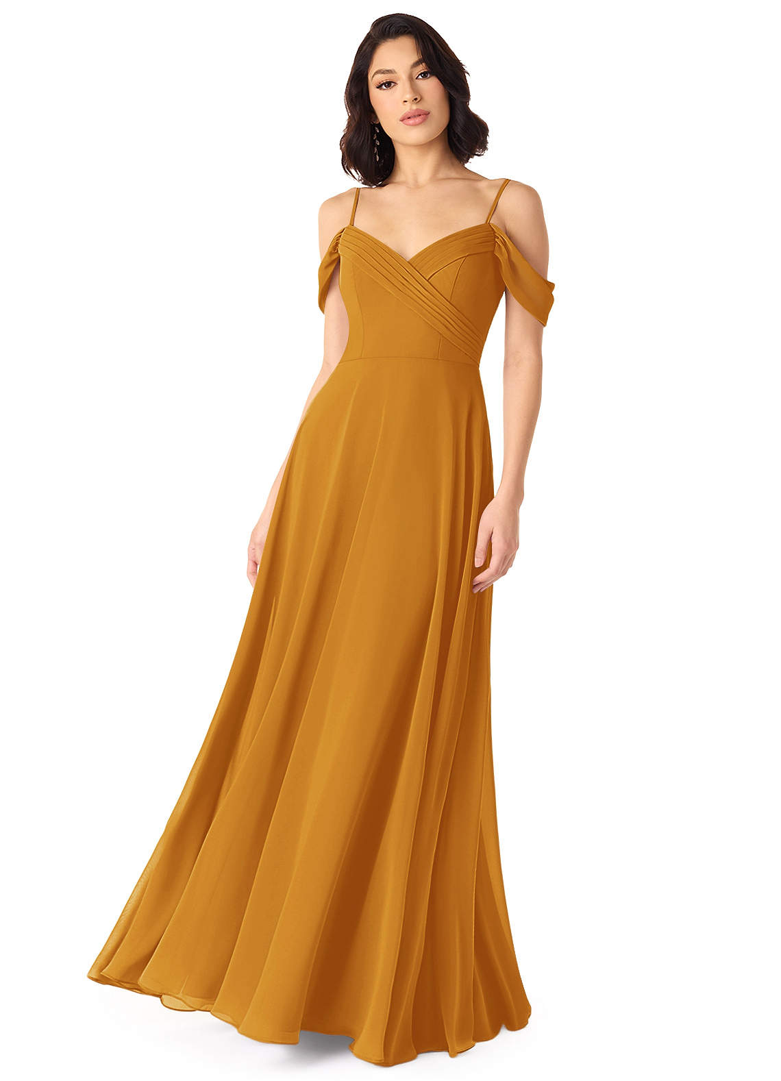 Tancie A-Line Off-the-Shoulder Chiffon Bridesmaid Dress in butterscotch