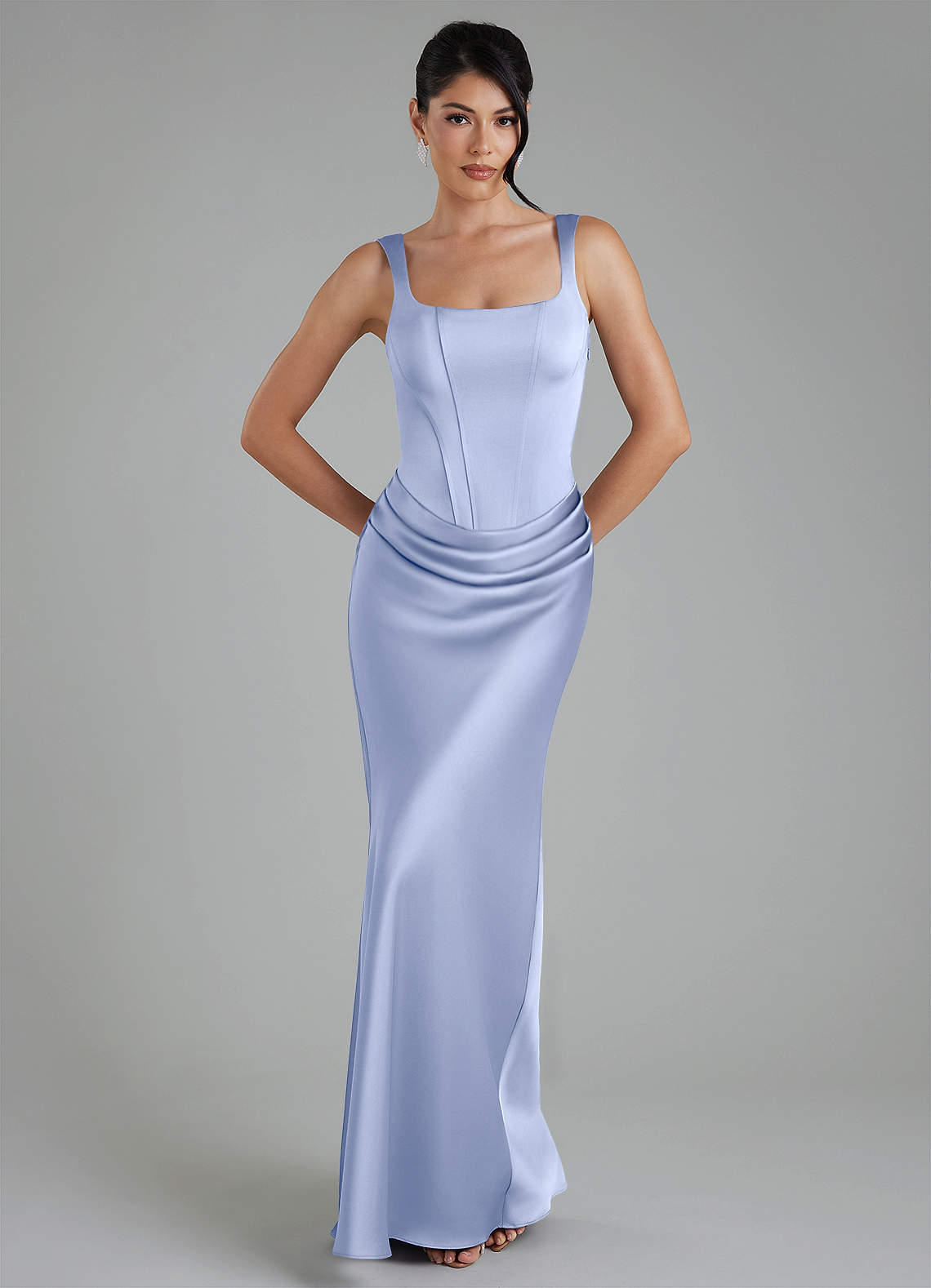 Etta Mermaid Square-Neck Stretch Satin Bridesmaid Dress in Ice