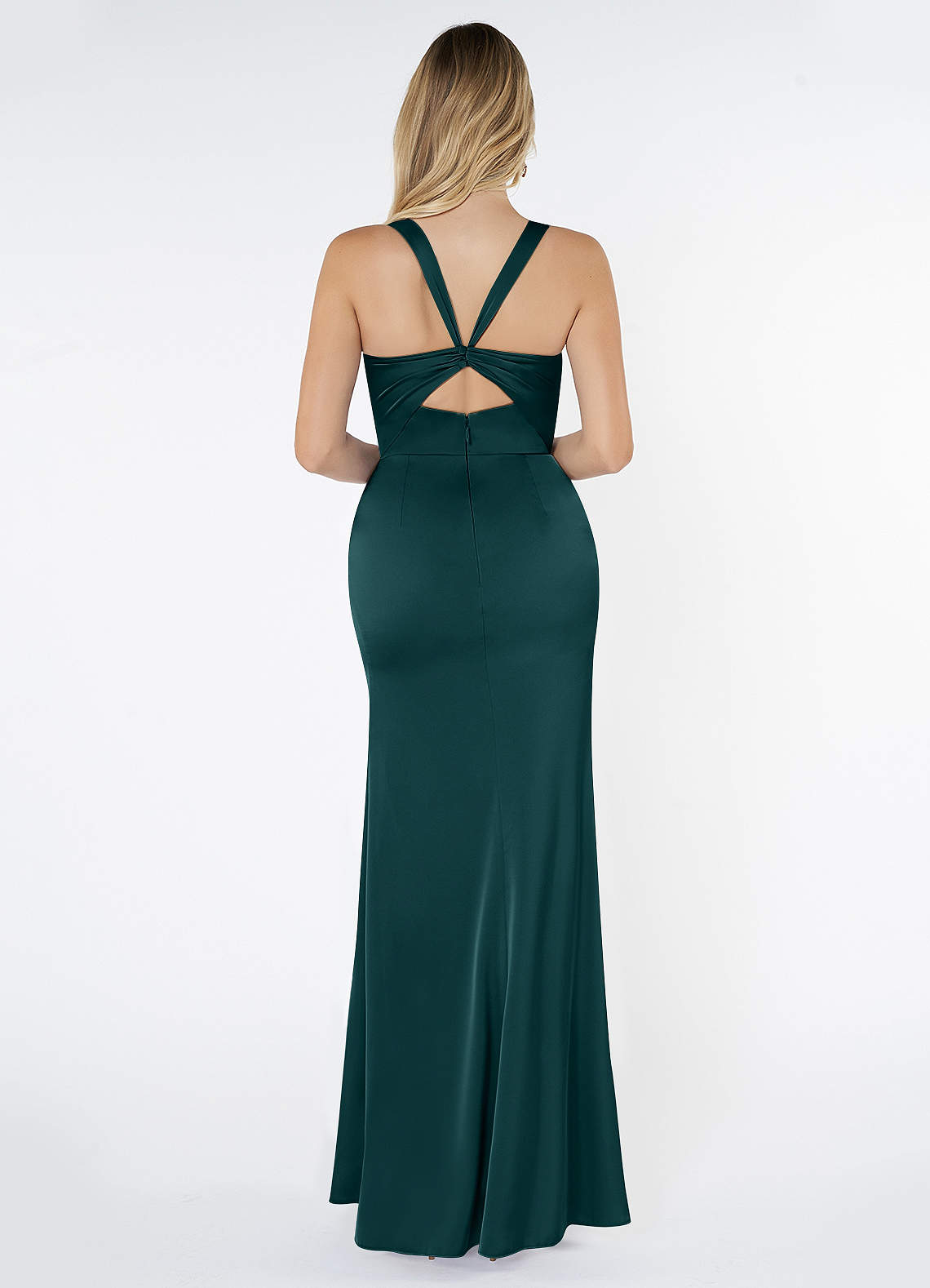 Mero Mermaid Square-Neck Stretch Satin Bridesmaid Dress in Pine