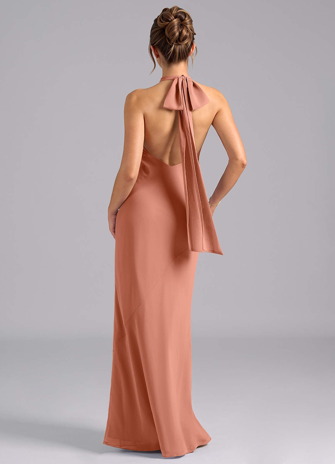 Velli Mermaid Halter Chiffon Bridesmaid Dress in MAI TAI