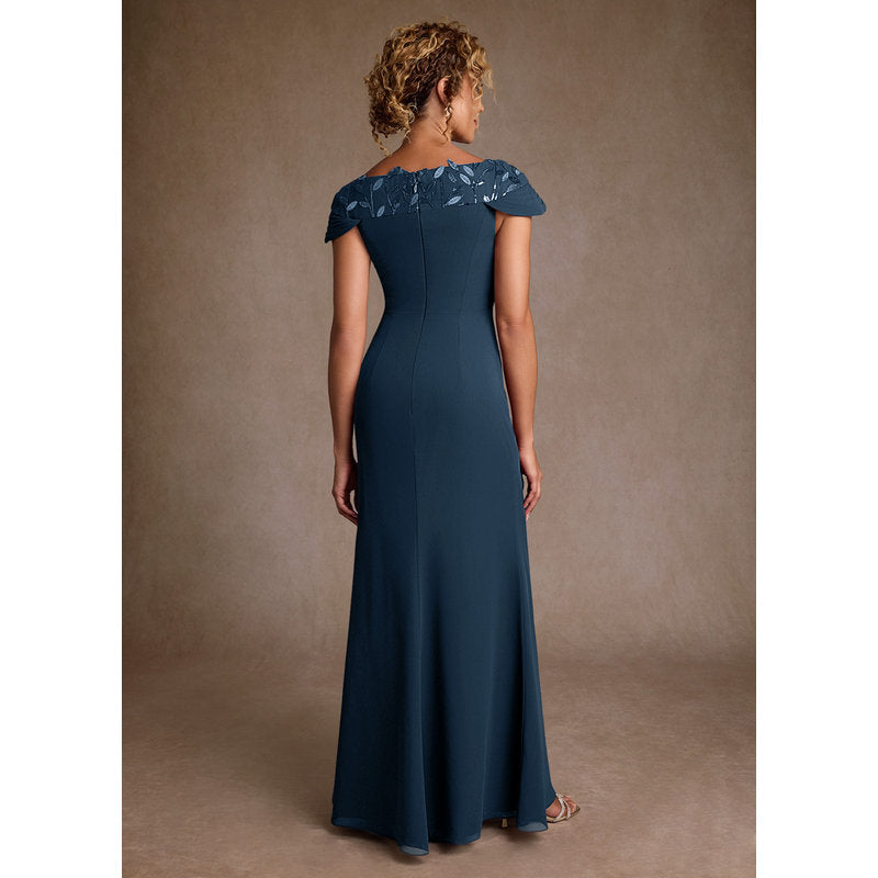 Betania Mermaid V-Neck Chiffon and Sequins Mother of the Bride Dress in Dark Navy - official view 1