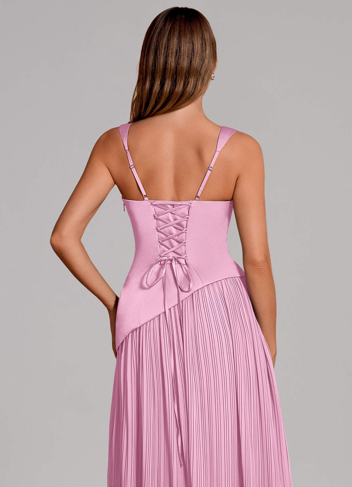 Stephanie A-Line Square-Neck Stretch Satin and Chiffon Bridesmaid Dress in candy pink