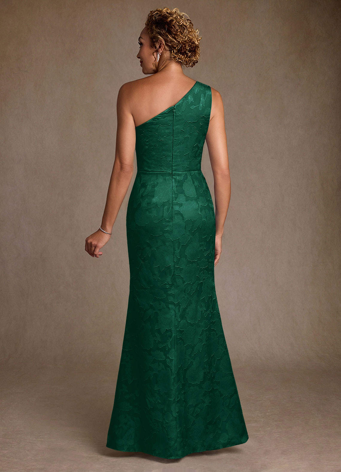 Joylin Trumpet One-Shoulder Floral Burnout Mother of the Bride Dress in Emerald