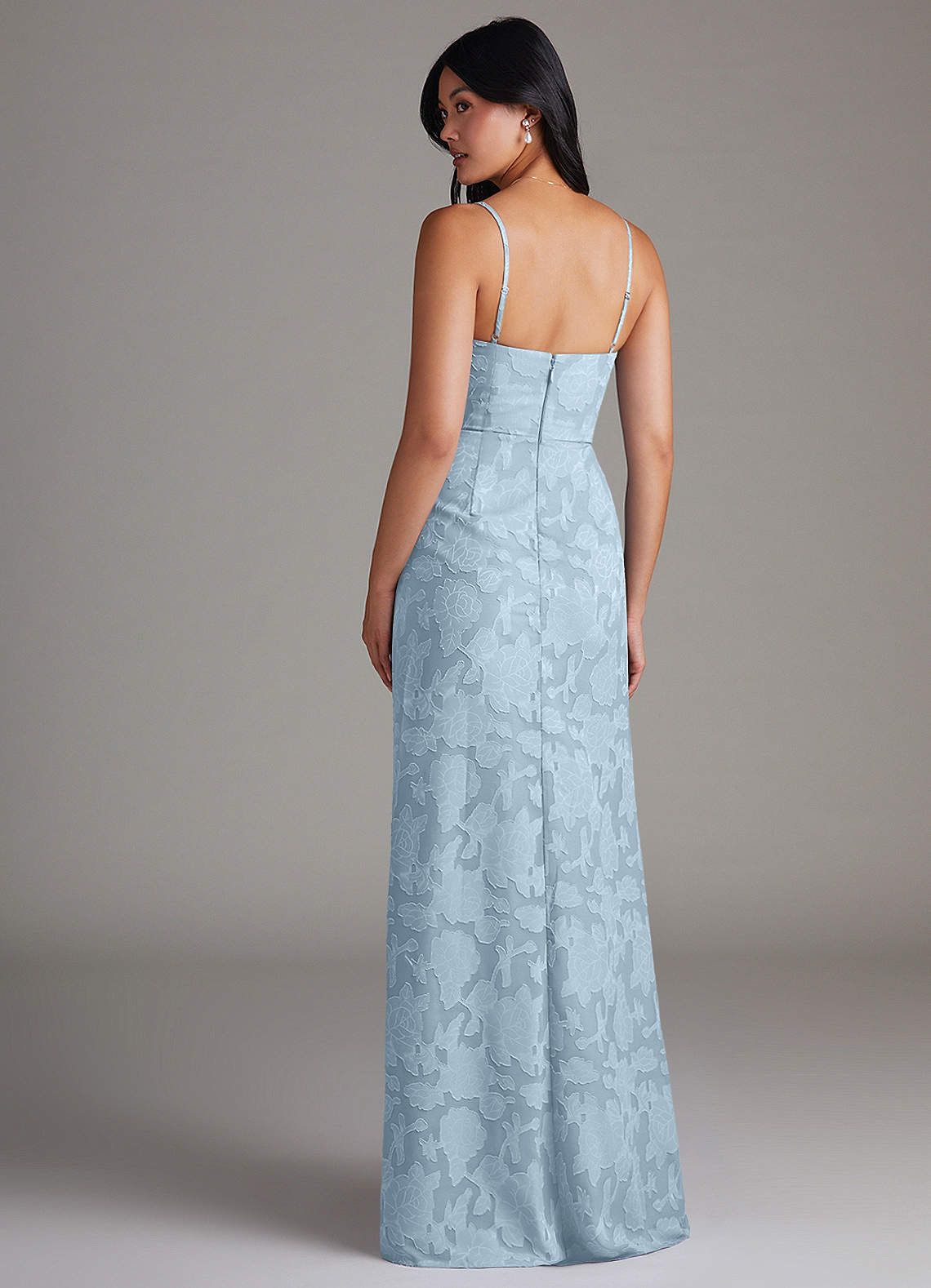 Maci Sheath V-Neck Floral Burnout Bridesmaid Dress in Sky Blue