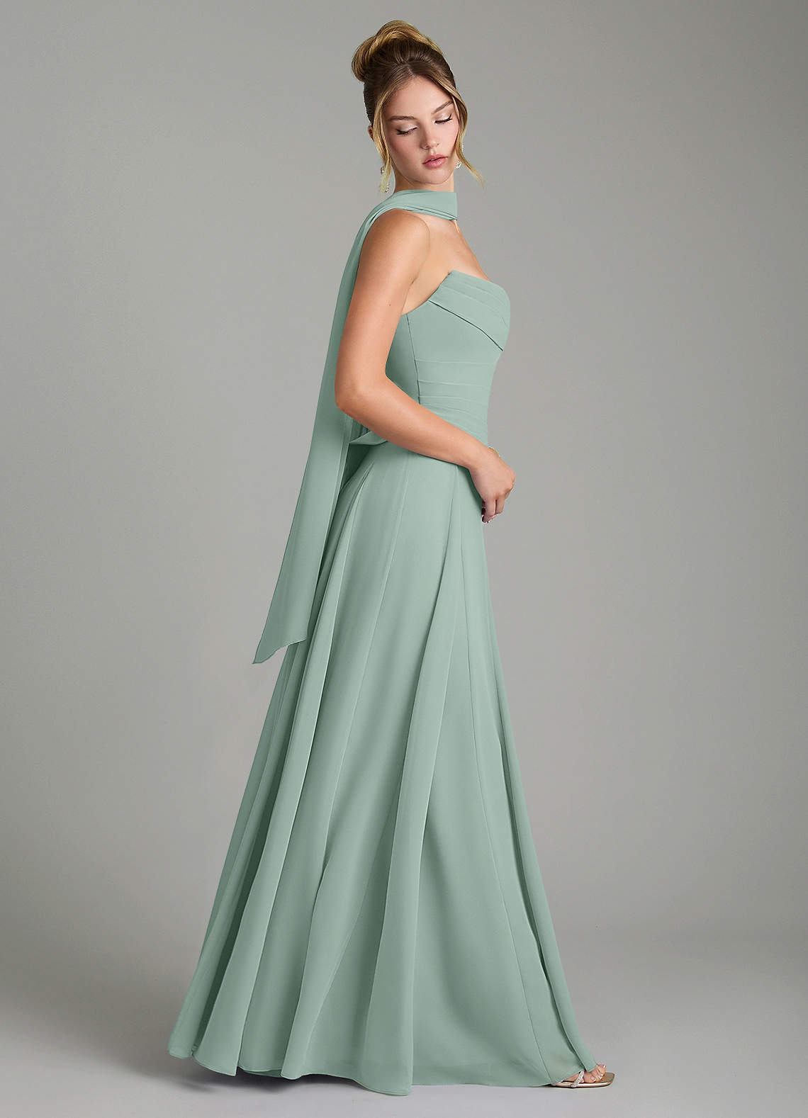 Gabriela A-Line Cowl-Neck Chiffon Bridesmaid Dress in Agave