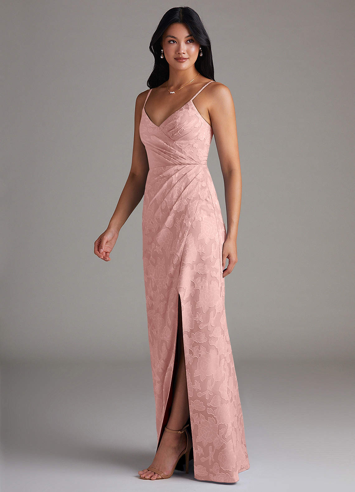 Maci Sheath V-Neck Floral Burnout Bridesmaid Dress in Powder Pink