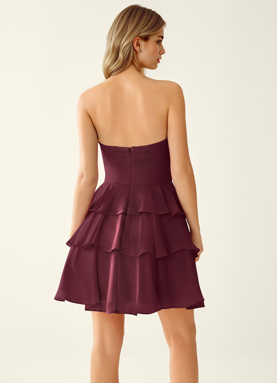 Orosecy A-Line Mini Strapless Chiffon Prom Dress in Wine - photo 2