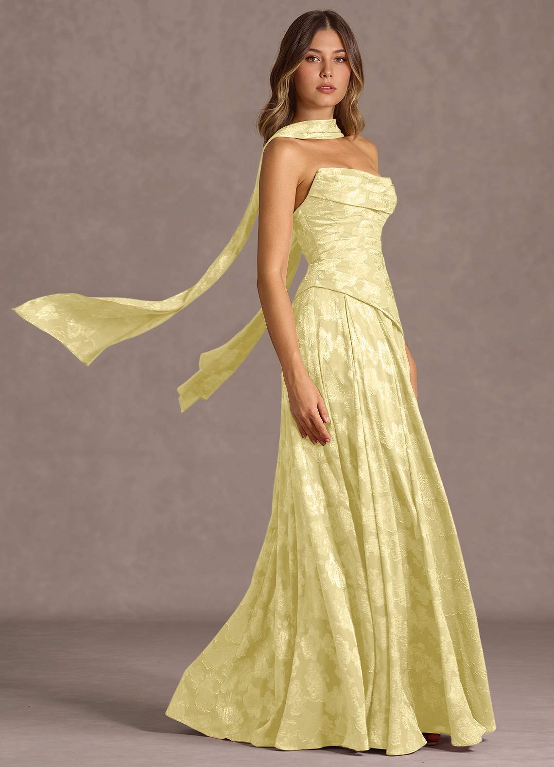 Gabriela A-Line Corset Fil Coupé Wedding Guest Dress in Lemon Sorbet