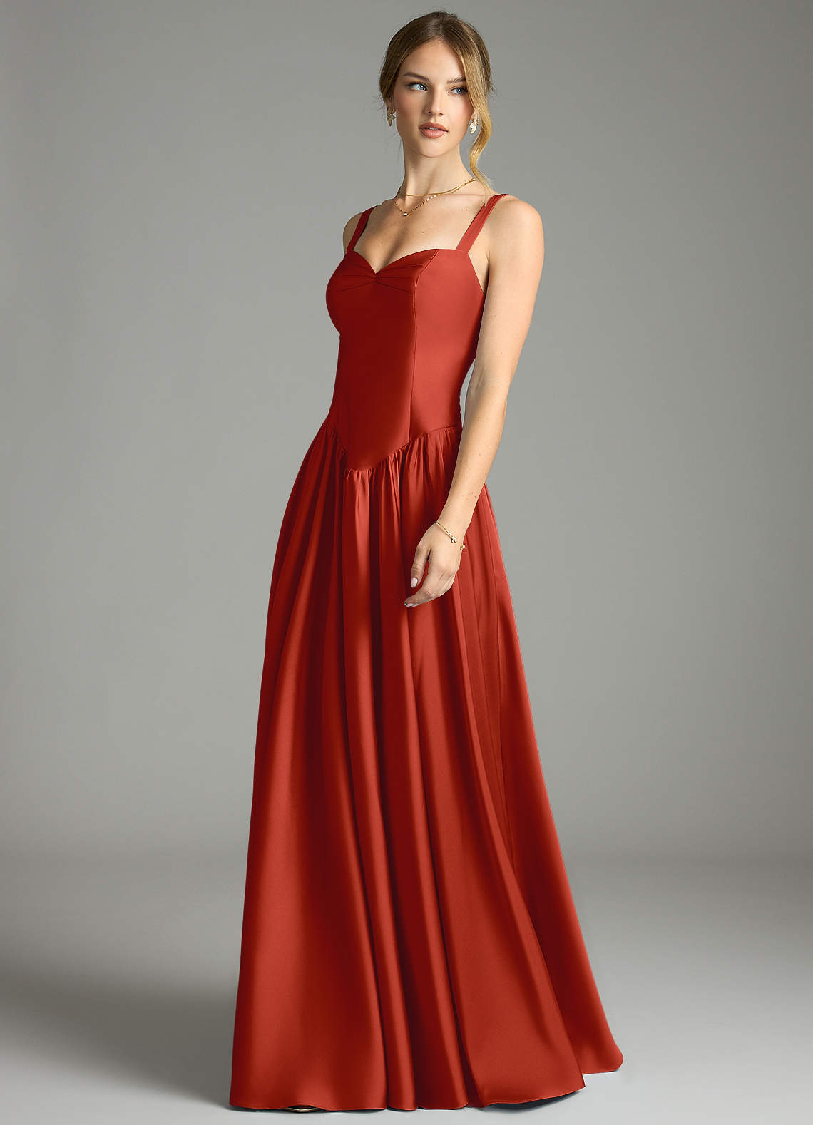 Evadina A-Line Sweetheart Stretch Satin Bridesmaid Dress in Rust